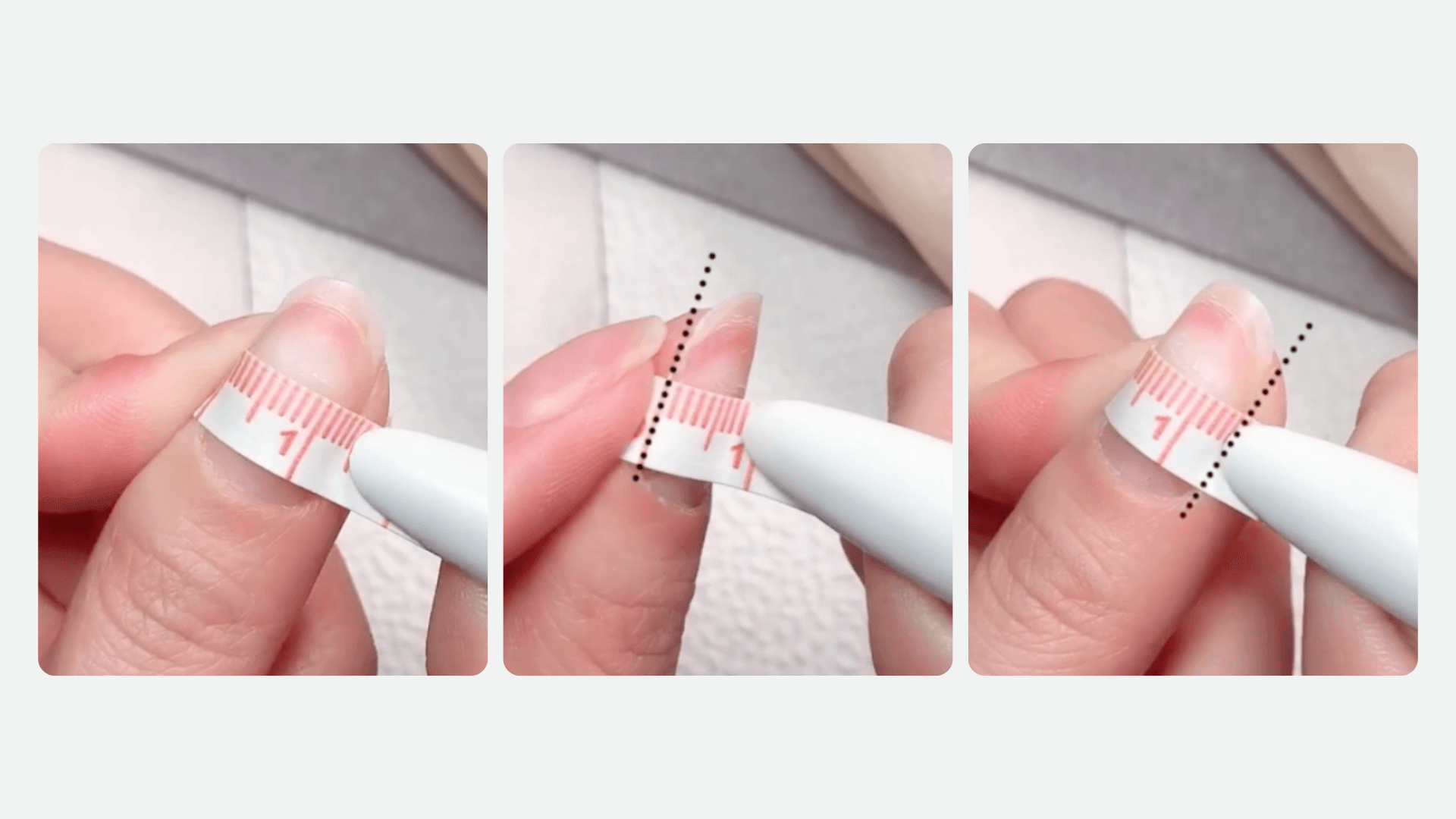 Measuring nail bed sidewall to sidewall with tape